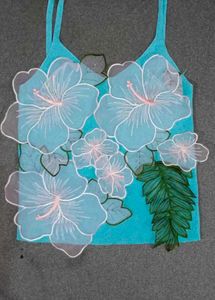 Net Flowers Stylish Strips Cyan Crop Top🫶💙😍