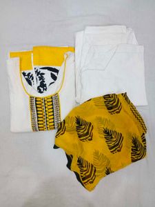 White And Yellow Salwar Suit Set