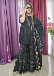 Black &amp; Gold Accent Sharara Suit