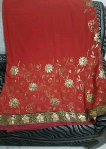 Elegant Red &amp; Gold Floral Sari