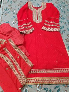 Red & Gold Embellished Kurta Set