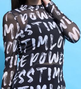 Printed Mesh Long Sleeve Top