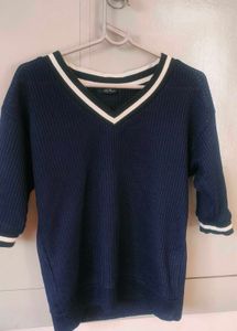 Navy V-Neck Knit Top