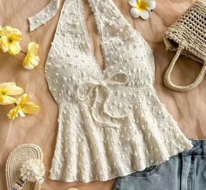 White Halter Top with Tie Detail