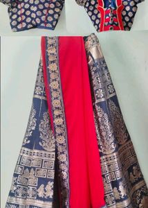Red &amp; Navy Blue lehenga Choli With Dupatta
