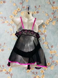 Black &amp; Pink Babydoll Lingerie Set
