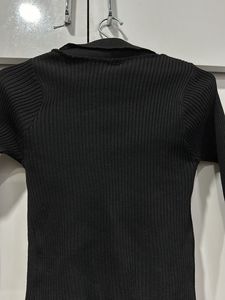Zip Up Fitted Top Black