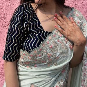 Handwork &amp; Embroidered Saree With Blouse