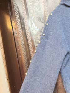 Blue Pearl Detail Turtleneck Sweater