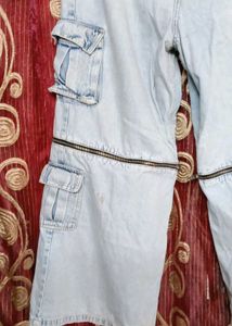 Zip Detail Wide Leg Cargo Jeans
