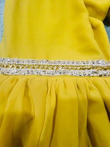 Yellow Embroidered Kurti With Sharara