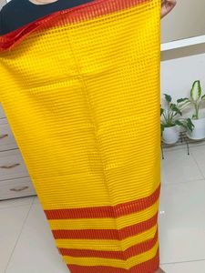 Yellow &amp; Red Striped Saree
