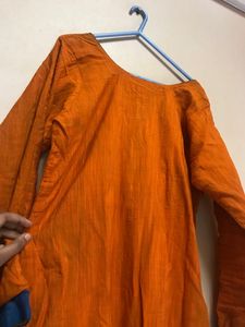 Beautiful Orange Cotton Churidar With Pant |womens kurta With Pant