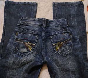 Vintage Studded Dark Wash Textured Flare Denim