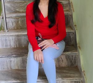 Red V-Neck Long Sleeve Top