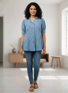 Blue Button-Down Top