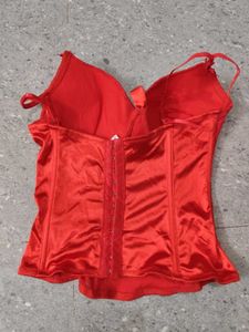 Red Valentine Lace And Bow Detail Corset Top