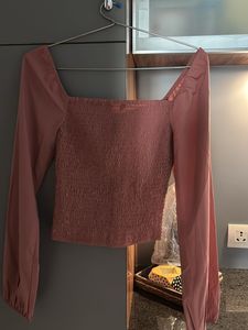 Dusty Rose Square-Neck Buttoned Crop Top