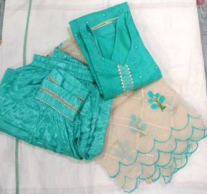 Afgani Salwar Suit With Organza Dupatta