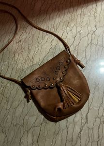 Brown Crossbody Bag with Tassel