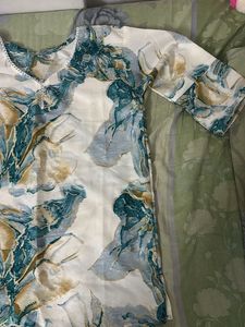 Printed Satin V-Neck Top