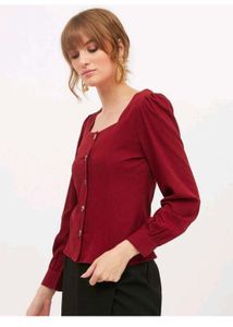 Red Buttoned Long Sleeve Top