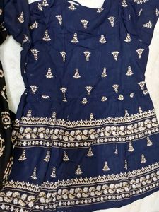 Navy Embroidered Short Kurti