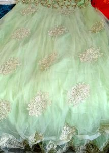 Pista Green Party Wear Frock New And Add Surprise