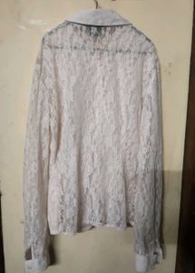 Lace Detail Button-Down Top