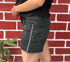 Distressed Black Denim Shorts