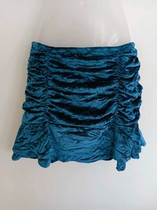 Teal Velvet Mini Skirt