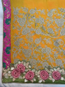 Yellow Embroidered Saree with Blouse