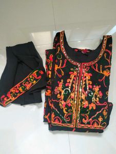 Black Anarkali Kurti With Multi Colour Embroidery