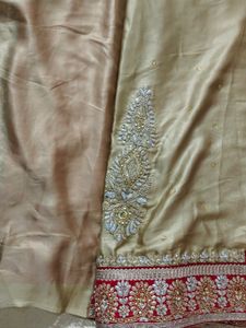 Red With Sandal Net &amp; Silk Saree
