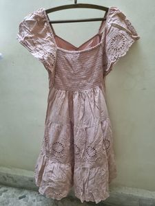 Korean Peach Cotton Schiffli Dress