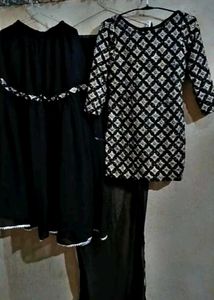 ✨Black Embroidered Kurti with Garara and Dupatta