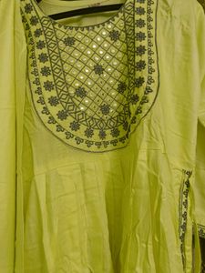 Embroidered Yellow Kurti With Pant