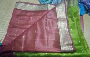 Beautiful Green And Maroon  Organza Saree