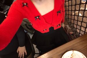 Red Knit Cardigan with Bows
