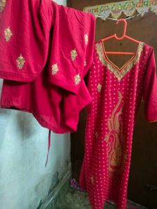 Tomato Red Kurti Pant Sets