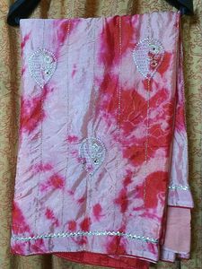 Pink Tie-Dye Saree with Embellishments