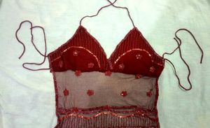 Red Sequined Backless Crop Top