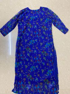 Blue Floral Embroidered Kurti ( Price Negotiable )