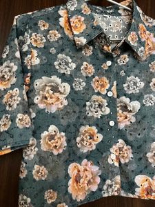 Hakoba Cotton Floral Cropped Shirt (New Launch)