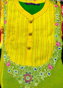 Beautiful Kurta With Embroidery Yellow Yoke