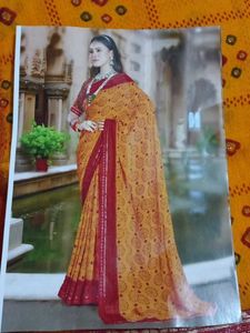 Beautiful Bandhani Print Yellow Saree