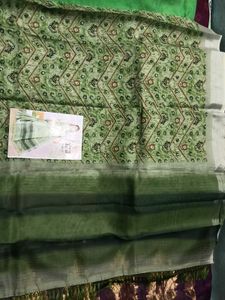 BrandNew Green AjrakhDigitalPrint Saree WithBlous