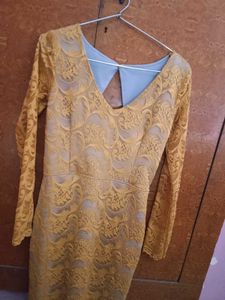 Elegant Yellow Lace Dress with back style