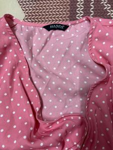Pink Polka Dots Wrap Around Peplum Top Harpa Retro