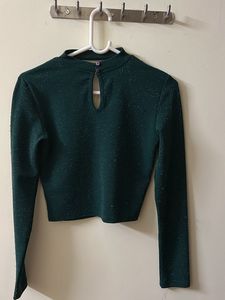 Dark Green Crop Top Full Sleeves
